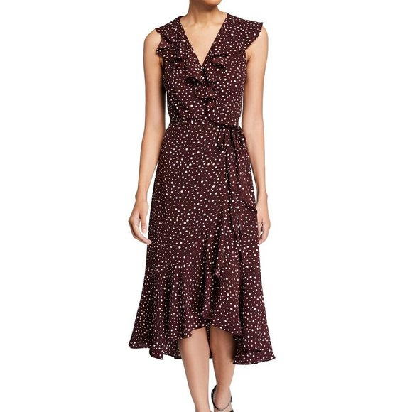 Max Studio | Wrap Polka Dot Dress | Burgundy | Small - Picture 5 of 5